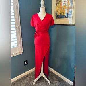 Red Jersey Knit Wrap Dress